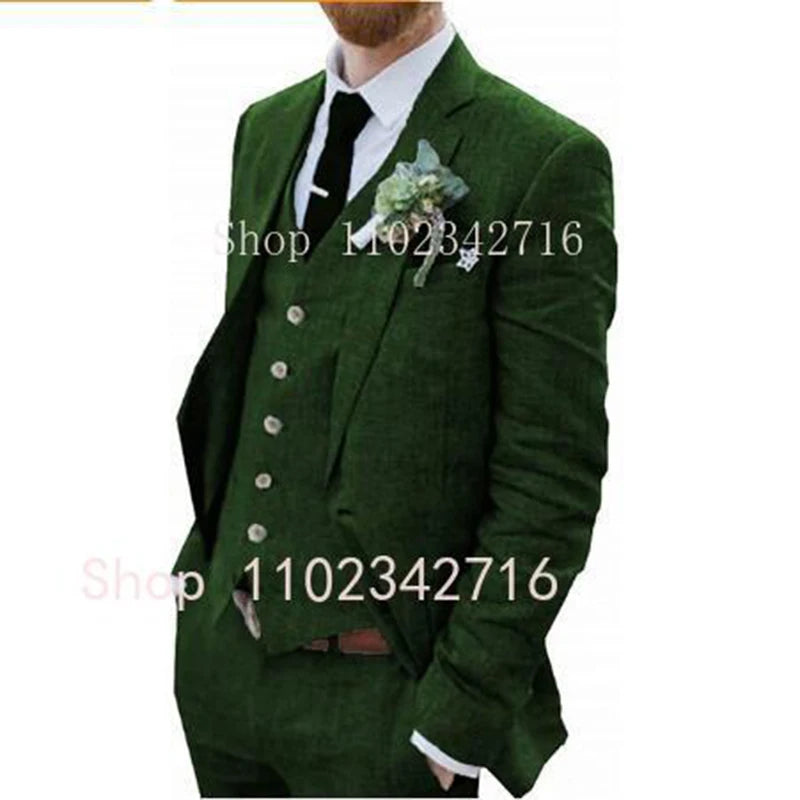 Costume Homme 3 Piece Linen Men Suits