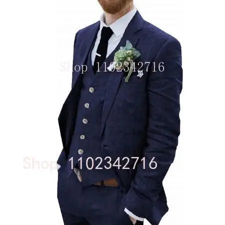 Costume Homme 3 Piece Linen Men Suits
