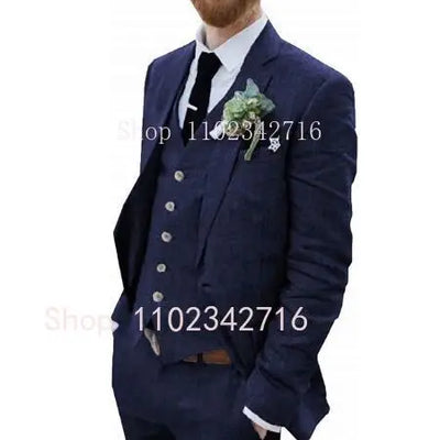 Costume Homme 3 Piece Linen Men Suits