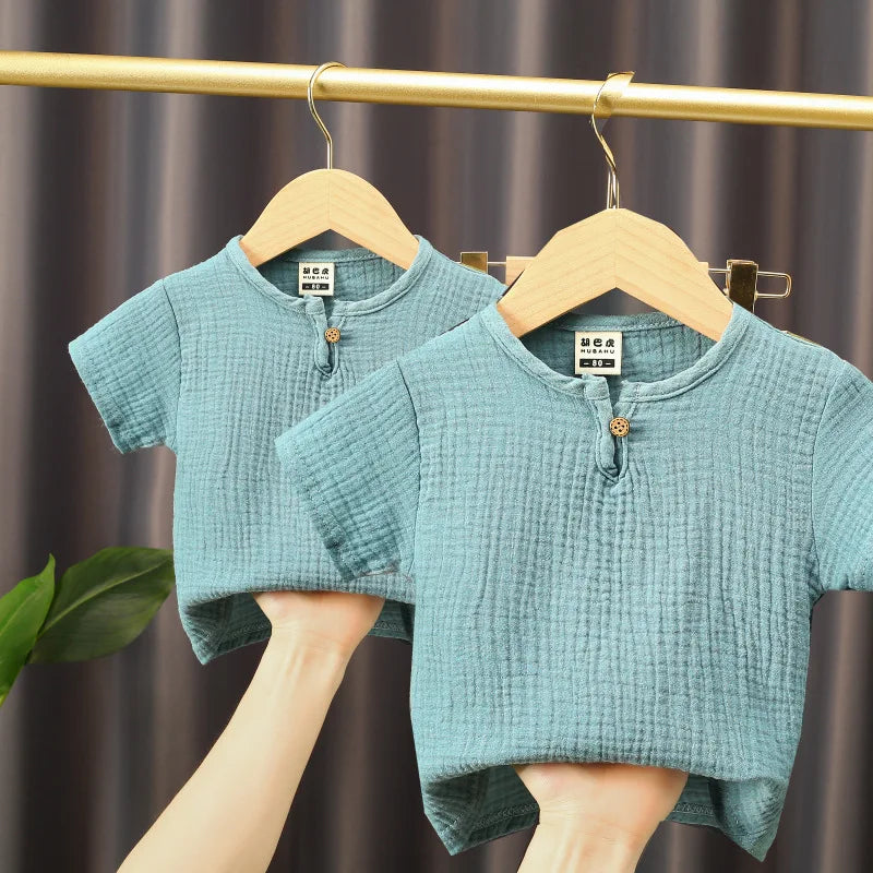 children t shirts fashion linen pleated boys t shirt