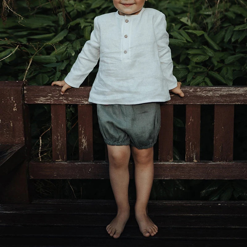 Chic Casual Cotton Linen Shirt Children's 2024 New Retro