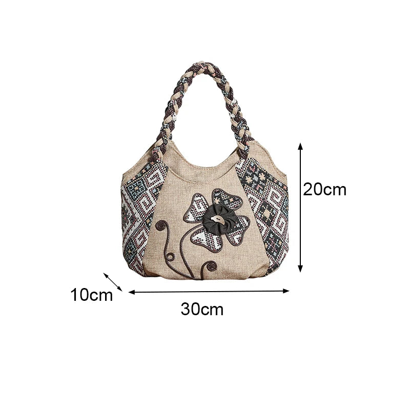 Vintage Linen Handbag for Women National Style Handle Bag