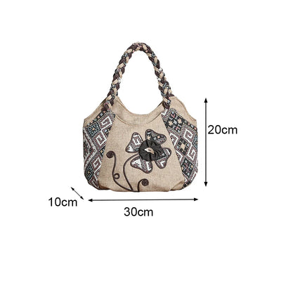 Vintage Linen Handbag for Women National Style Handle Bag