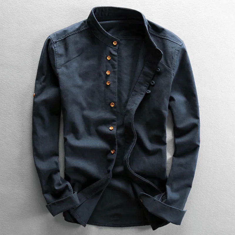 Men’s Cotton Linen Casual Long Sleeve Shirt