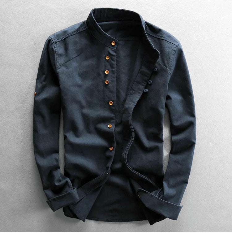 Men’s Cotton Linen Casual Long Sleeve Shirt