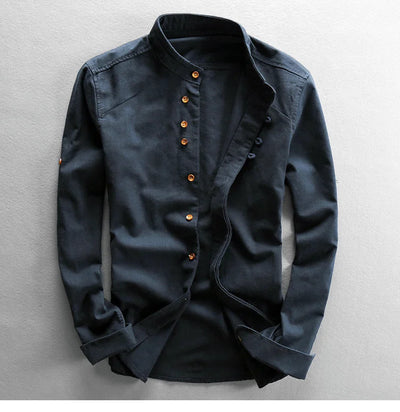 Men’s Cotton Linen Casual Long Sleeve Shirt