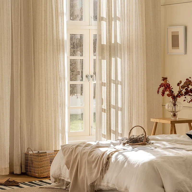 Linen-Effect Striped Gauze Curtains