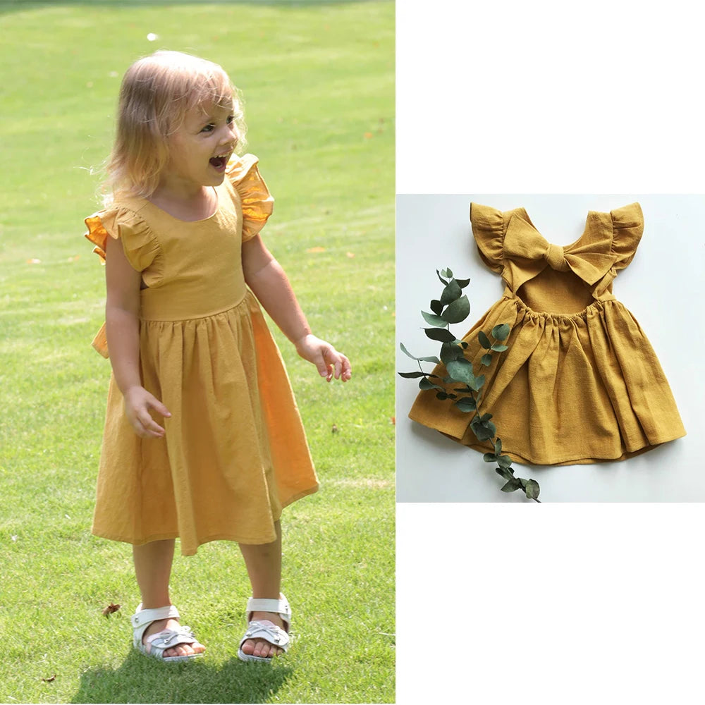 2025 Summer Kids Girls Dress Cotton Linen