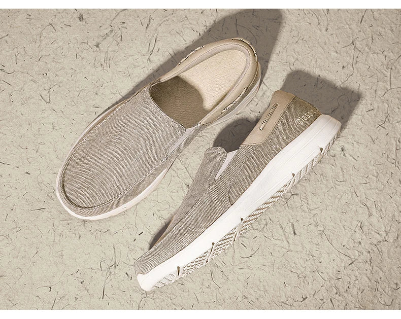 Men’s Summer Breathable Canvas Shoes Lightweight Slip-On Casual Flats
