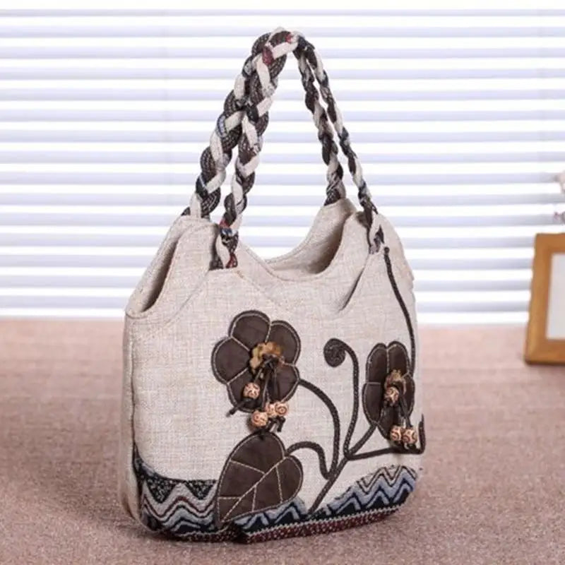 Vintage Linen Handbag for Women National Style Handle Bag