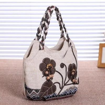 Vintage Linen Handbag for Women National Style Handle Bag