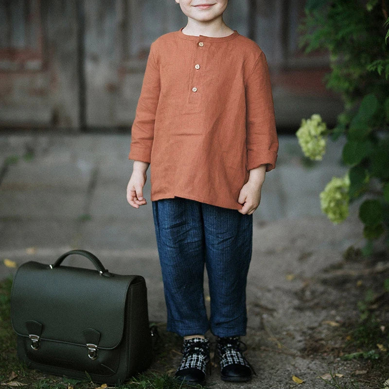 Chic Casual Cotton Linen Shirt Children's 2024 New Retro