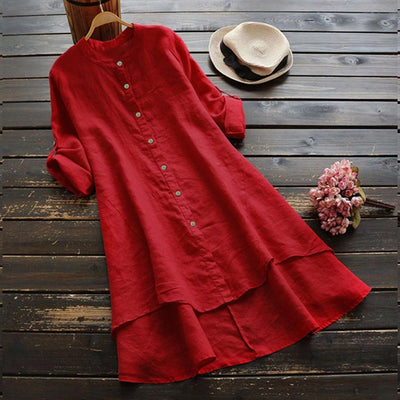 Women's Spring Solid Cotton Linen Shirt Dress Ladies Loose Dress Long Tops Blouse Plus Size Clothes Clothing 2024