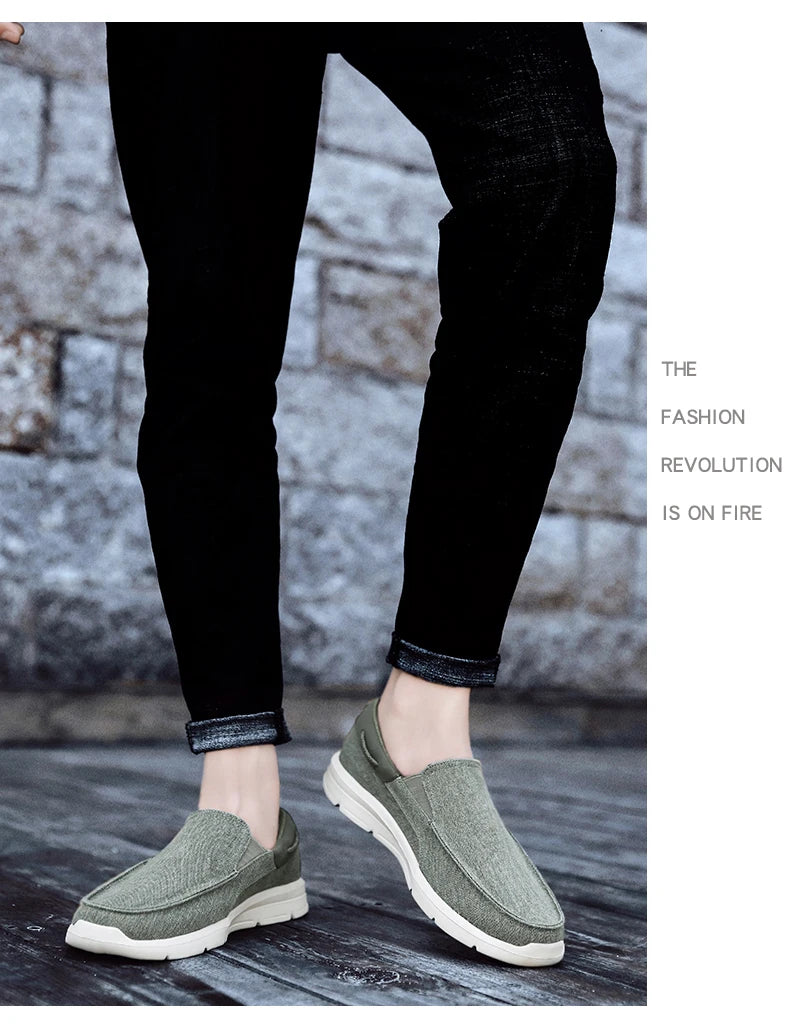 Men’s Summer Breathable Canvas Shoes Lightweight Slip-On Casual Flats