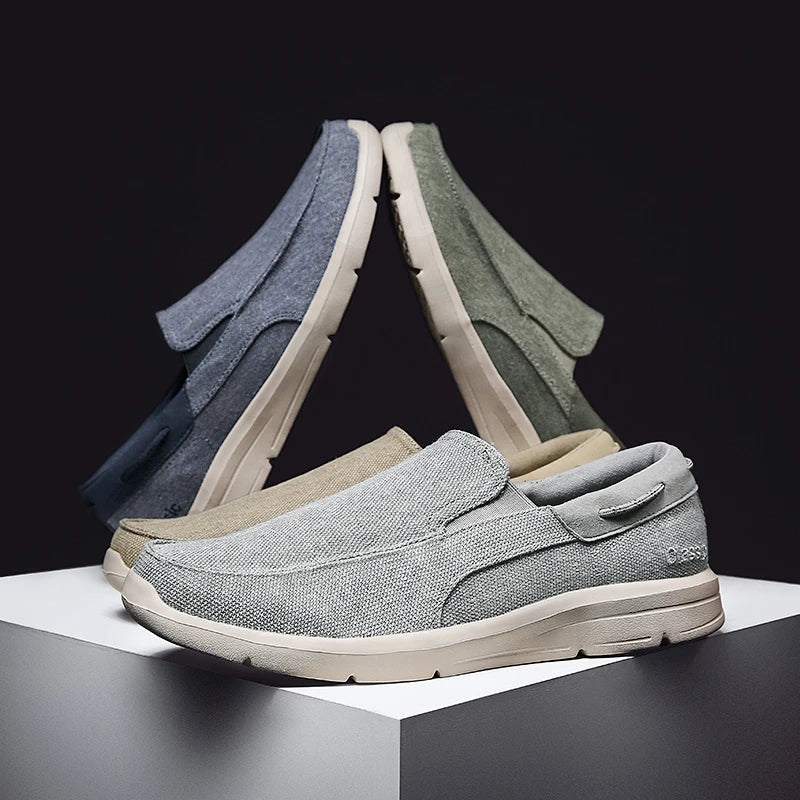 Men’s Summer Breathable Canvas Shoes Lightweight Slip-On Casual Flats