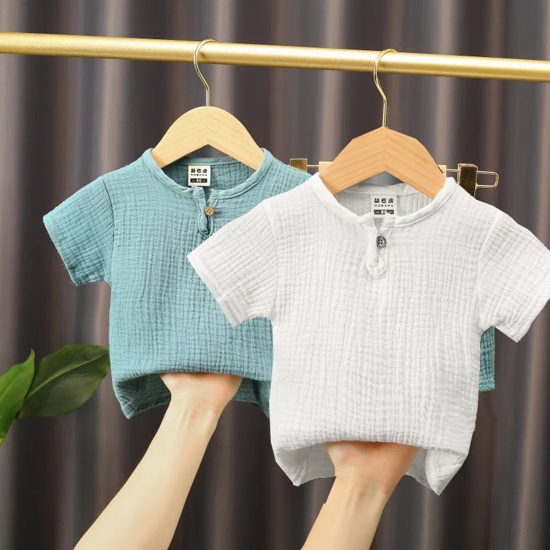 children t shirts fashion linen pleated boys t shirt