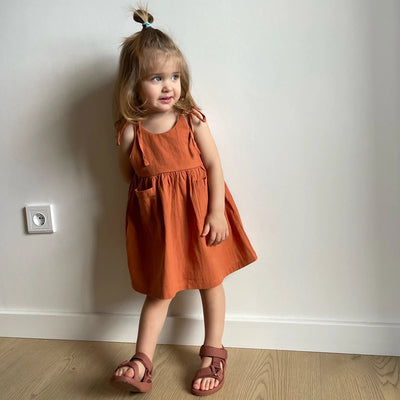 Kids Girls Summer Cotton Princess Dress Linen Suspenders