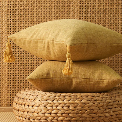 Embroidered Leaves Linen-Effect Cushion Cover