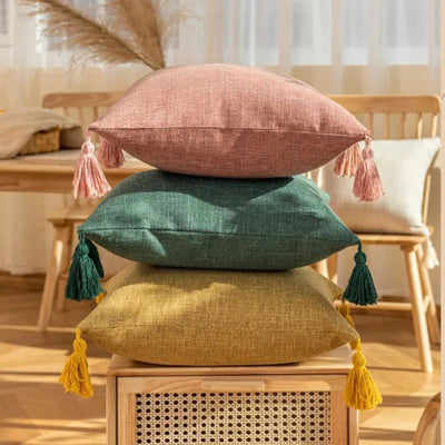 Embroidered Leaves Linen-Effect Cushion Cover