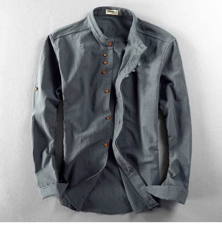 Men’s Cotton Linen Casual Long Sleeve Shirt
