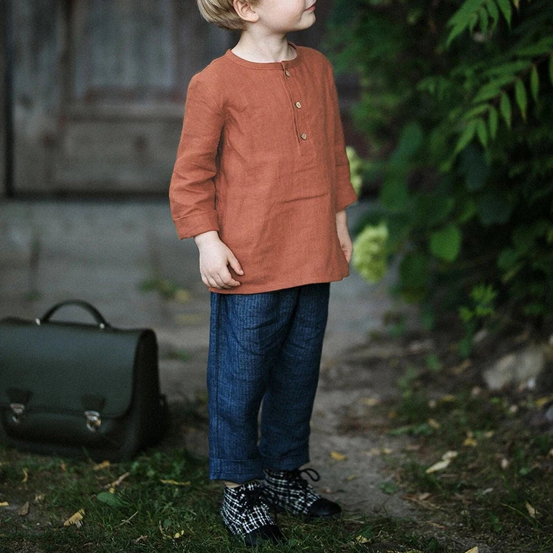 Chic Casual Cotton Linen Shirt Children's 2024 New Retro