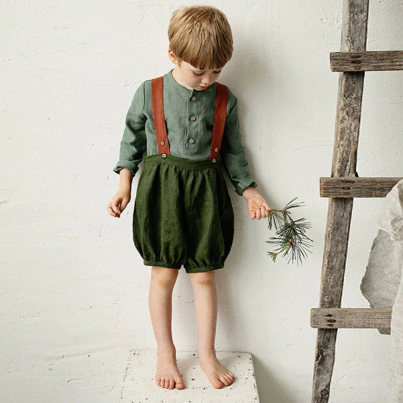 Chic Casual Cotton Linen Shirt Children's 2024 New Retro