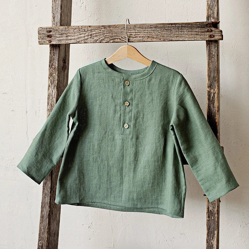 Chic Casual Cotton Linen Shirt Children's 2024 New Retro