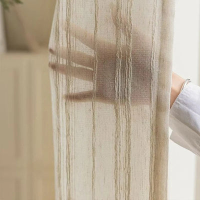 Linen-Effect Striped Gauze Curtains
