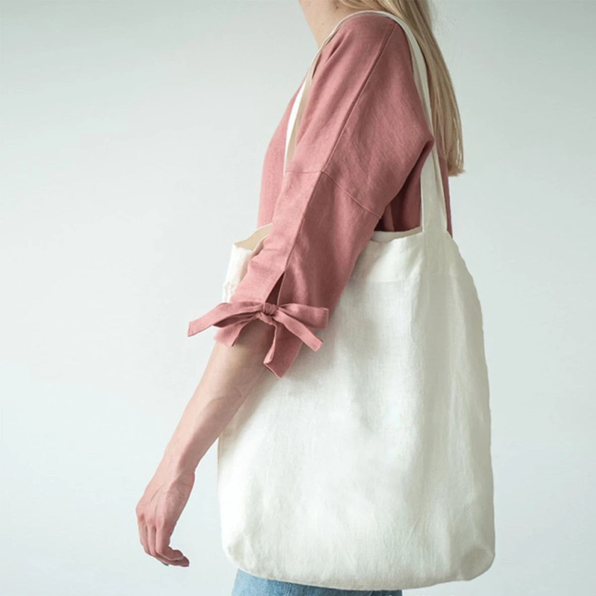 Linen 100% Pure Hemp Shoulder Bags Large Capacity Handbag Portable Shopping Bag Supermarket Environmental Cloth Pouch Women Bag