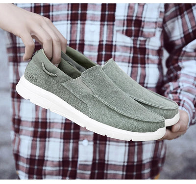 Men’s Summer Breathable Canvas Shoes Lightweight Slip-On Casual Flats