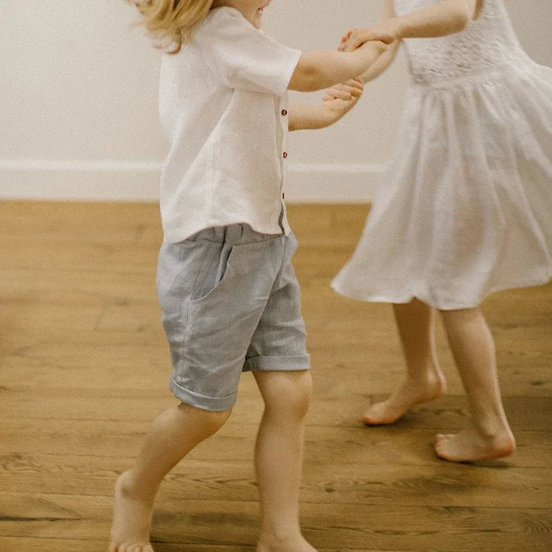 Boys Cotton And Linen Short-Sleeved