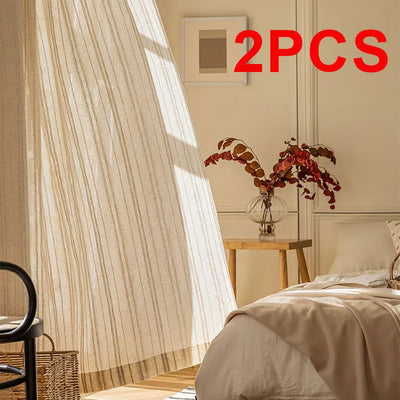 Linen-Effect Striped Gauze Curtains