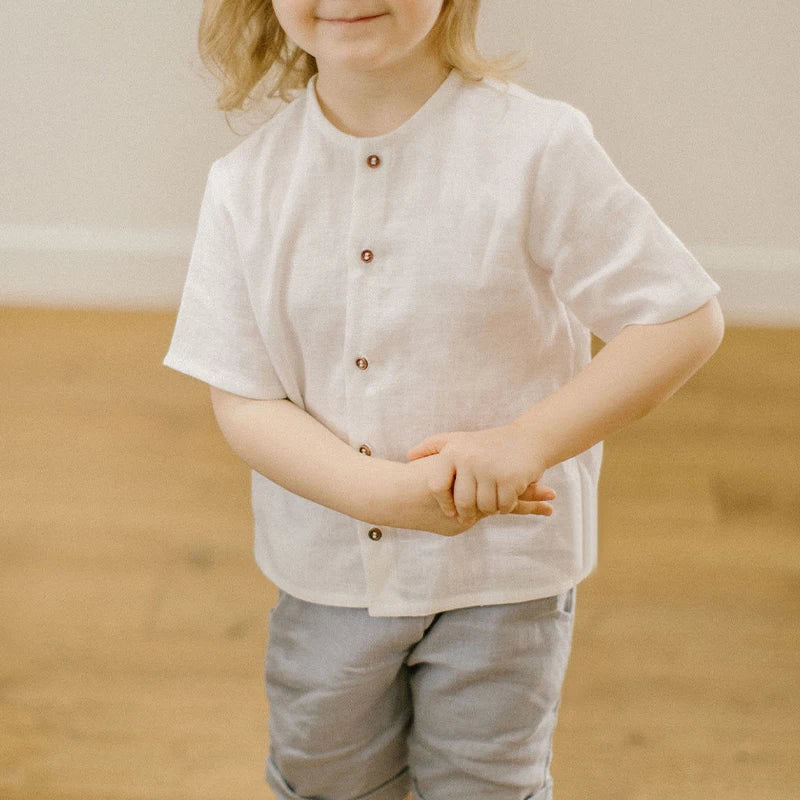 Boys Cotton And Linen Short-Sleeved
