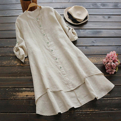 Women's Spring Solid Cotton Linen Shirt Dress Ladies Loose Dress Long Tops Blouse Plus Size Clothes Clothing 2024