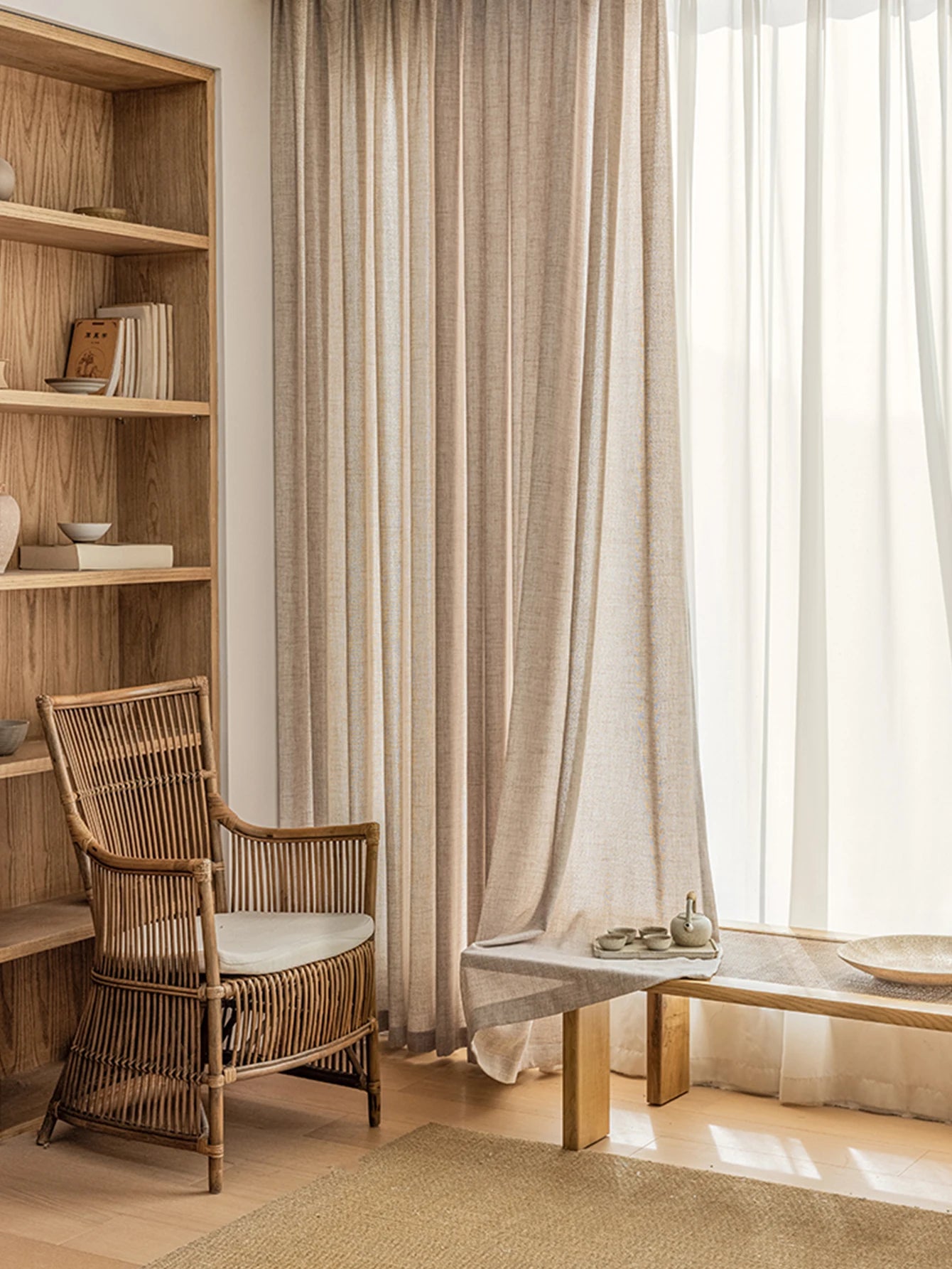Linen-Effect Sheer Curtain Panel