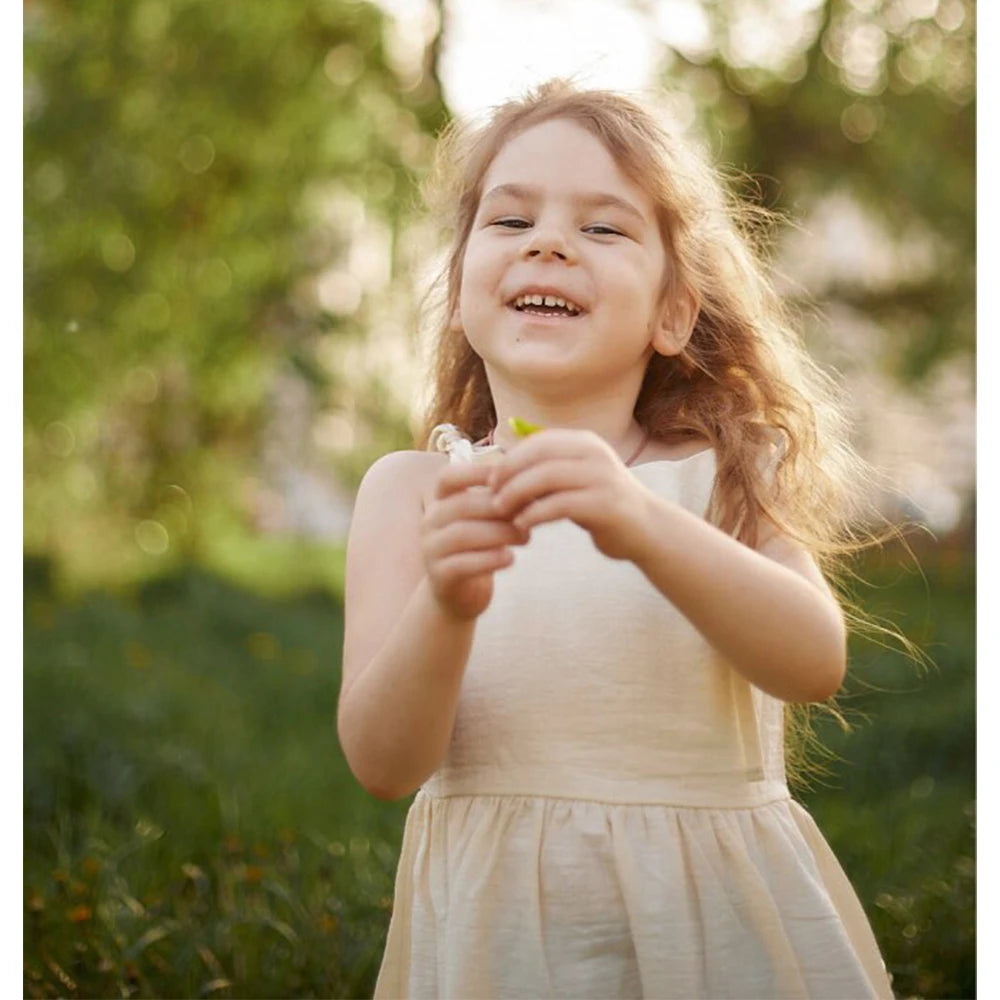 Kids Girls Summer Cotton Princess Dress Linen Suspenders