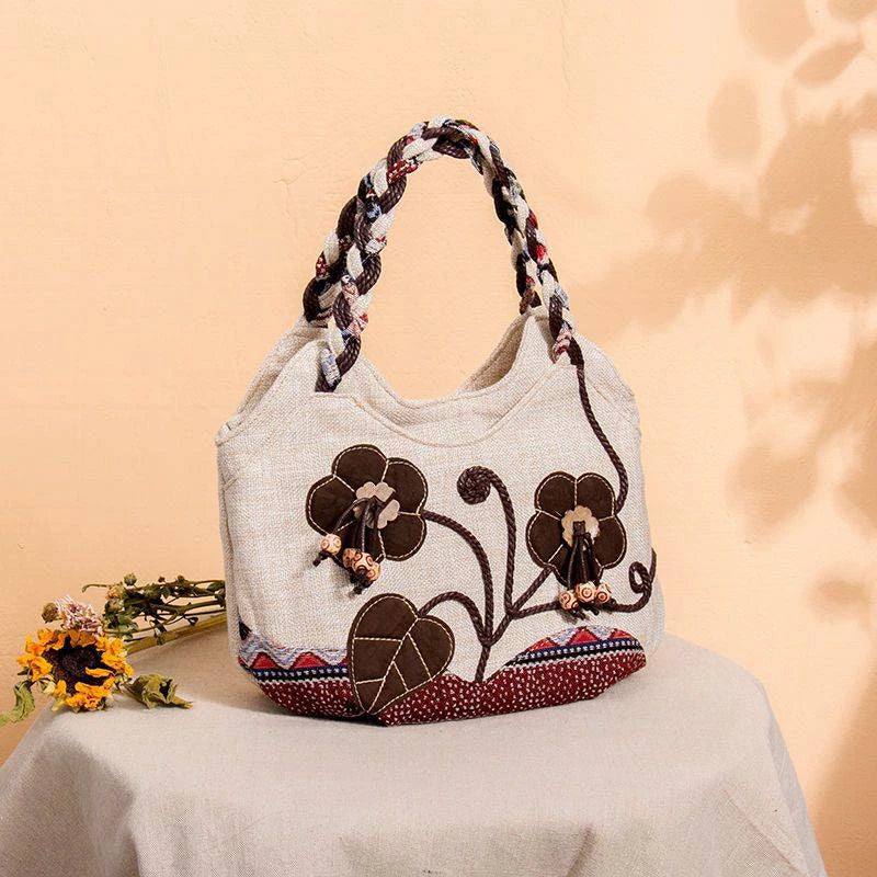 Vintage Linen Handbag for Women National Style Handle Bag